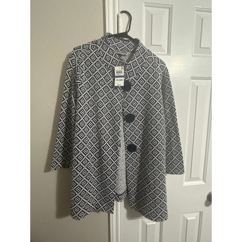 NWT JM Collection Women’s 3 button printed business casual Navy Jacket Size XL